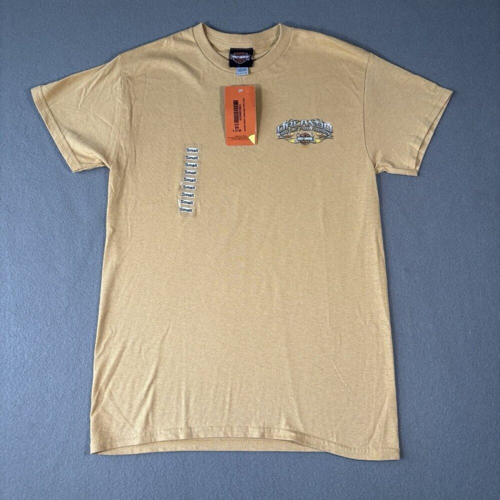 Harley Davidson Shirt Mens Small Yellow 2023 Orlando Florida USA Bikers Moto NWT